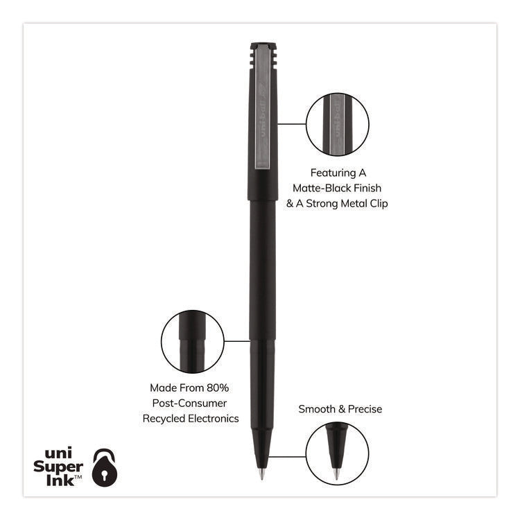 Rollerball Pen, Stick, Extra-Fine 0.5 mm, Black Ink, Black Barrel, Dozen