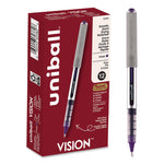 VISION Rollerball Pen, Stick, Fine 0.7 mm, Violet Ink, Silver/Violet/Clear Barrel, Dozen