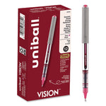 VISION Rollerball Pen, Stick, Fine 0.7 mm, Pink Ink, Silver/Pink/Clear Barrel, Dozen