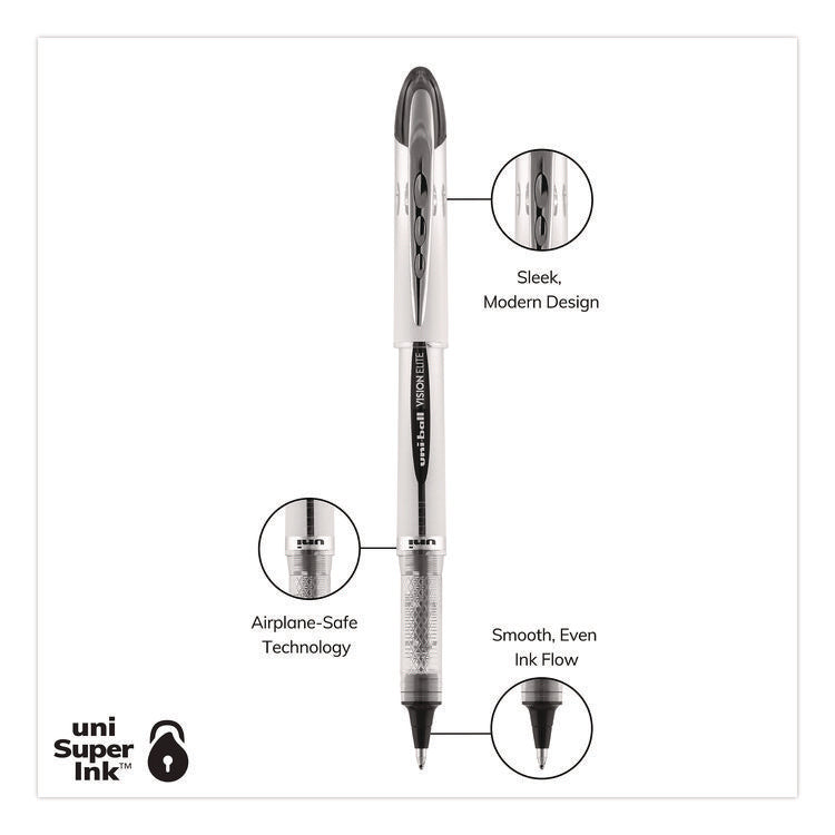 VISION ELITE Hybrid Gel Pen, Stick, Bold 0.8 mm, Black Ink, White/Black/Clear Barrel