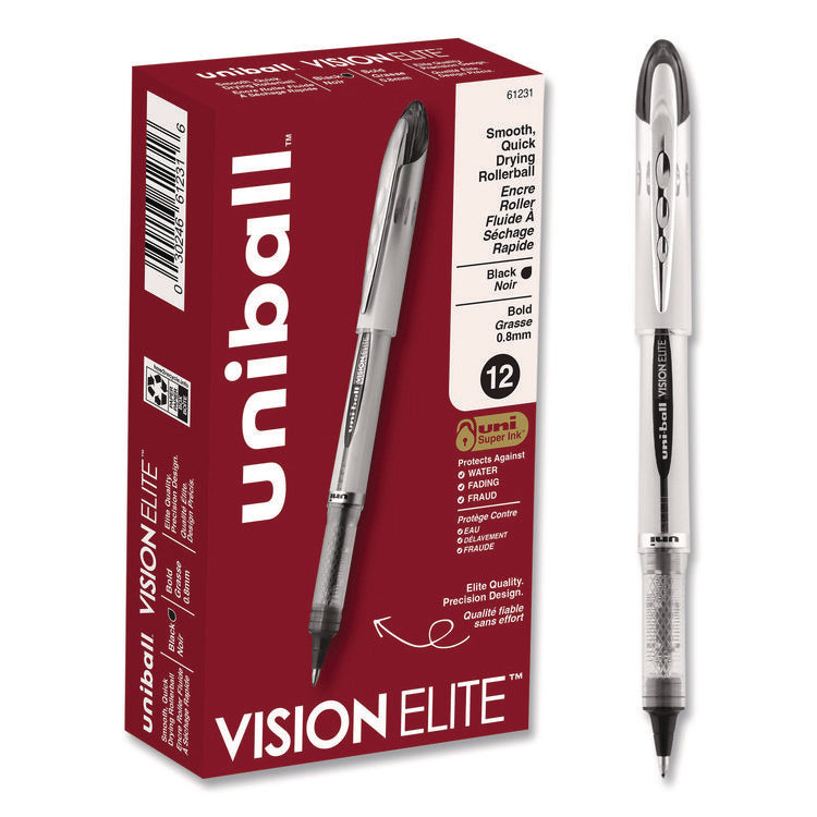 VISION ELITE Hybrid Gel Pen, Stick, Bold 0.8 mm, Black Ink, White/Black/Clear Barrel