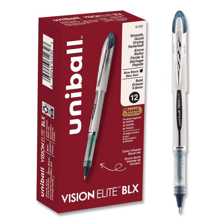 VISION ELITE BLX Series Hybrid Gel Pen, Stick, Bold 0.8 mm, Blue-Infused Black Ink, White/Blue/Clear Barrel