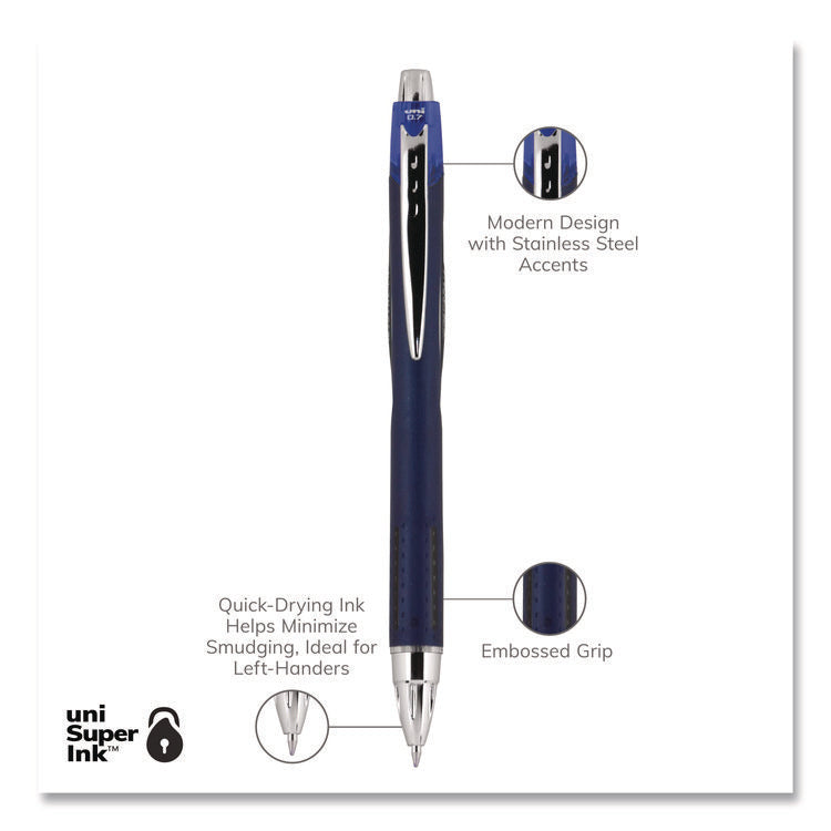 Jetstream Hybrid Gel Pen, Retractable, Fine 0.7 mm, Blue Ink, Blue/Silver Barrel