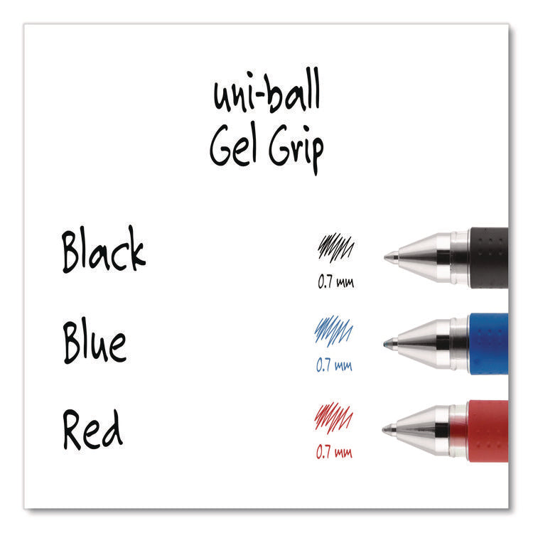 Signo GRIP Gel Pen, Stick, Medium 0.7 mm, Black Ink, Clear/Black/Silver Barrel, Dozen