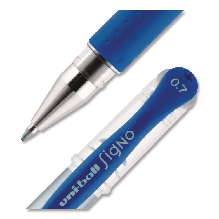 Signo GRIP Gel Pen, Stick, Medium 0.7 mm, Blue Ink, Clear/Blue/Silver Barrel, Dozen