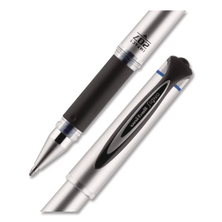 207 Impact Gel Pen, Stick, Bold 1 mm, Blue Ink, Silver/Black/Blue Barrel