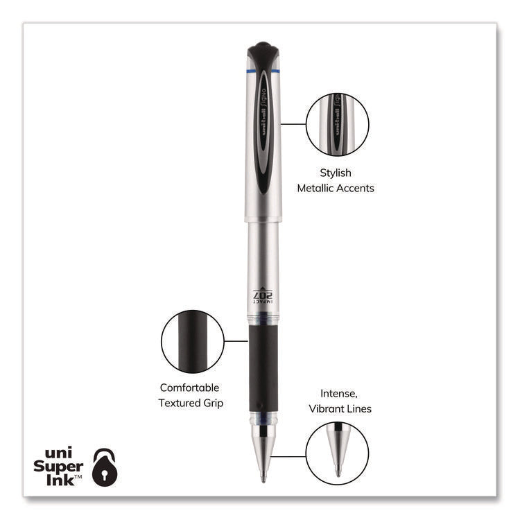 207 Impact Gel Pen, Stick, Bold 1 mm, Blue Ink, Silver/Black/Blue Barrel