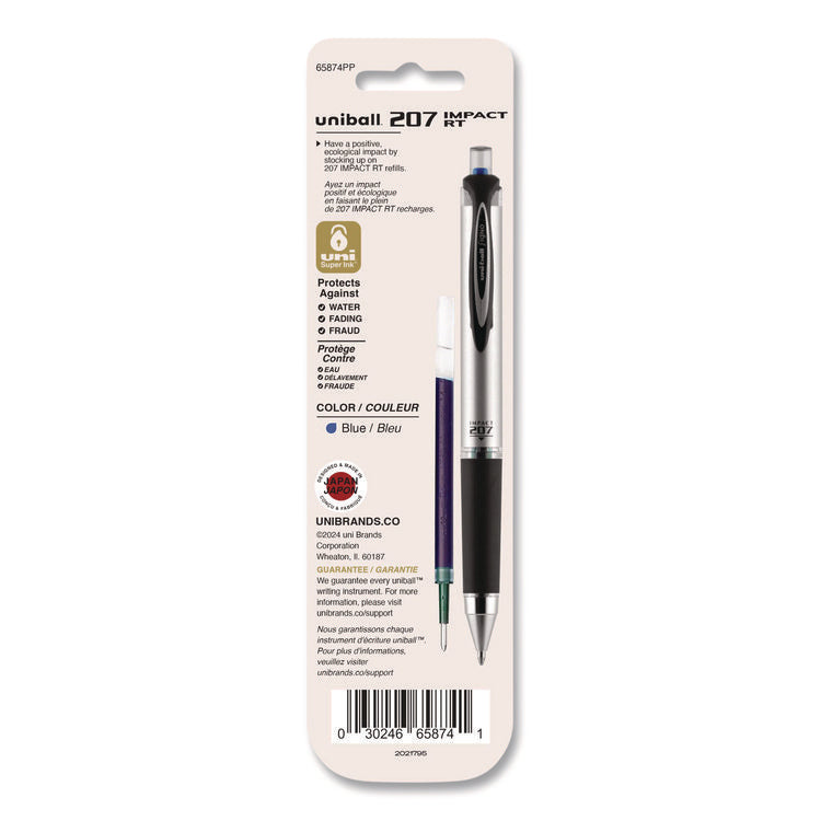 207 Impact RT Gel Retractable Pen Refills, Bold 1 mm Conical Tip, Blue Ink, 2/Pack
