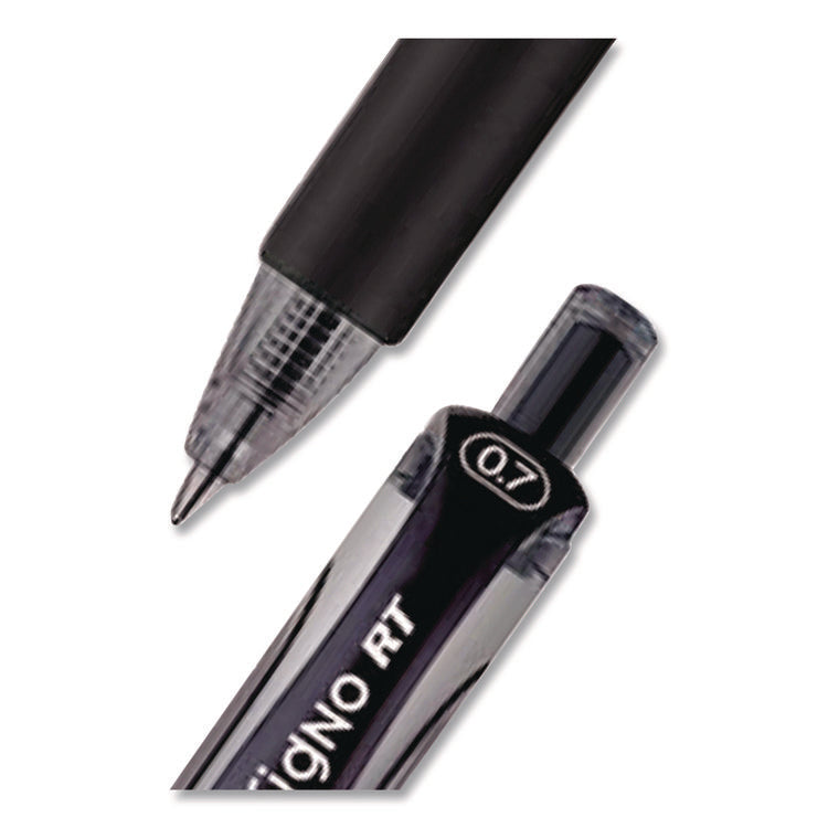 Signo Gel Pen, Retractable, Medium 0.7 mm, Black Ink, Silver/Black Barrel, Dozen
