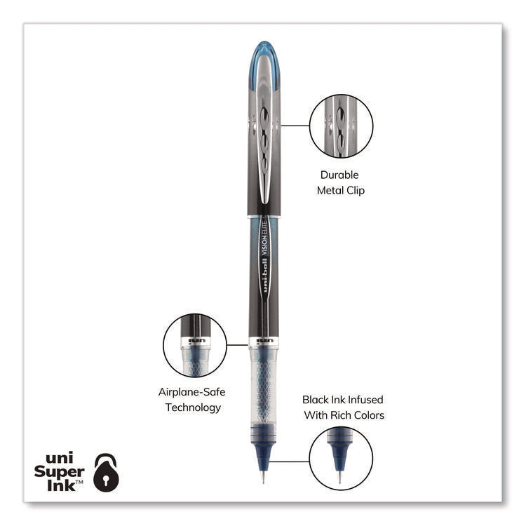 VISION ELITE BLX Series Hybrid Gel Pen, Stick, Extra-Fine 0.5 mm, Blue-Infused Black Ink, Gray/Blue/Clear Barrel