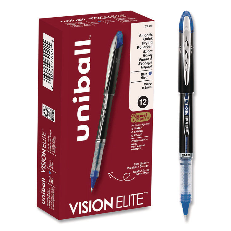 VISION ELITE Hybrid Gel Pen, Stick, Extra-Fine 0.5 mm, Blue Ink, Black/Blue/Clear Barrel