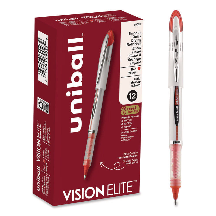 VISION ELITE Hybrid Gel Pen, Stick, Bold 0.8 mm, Red Ink, White/Red/Clear Barrel