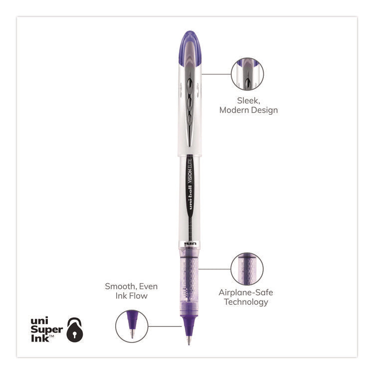 VISION ELITE Hybrid Gel Pen, Stick, Bold 0.8 mm, Violet Ink, White/Violet/Clear Barrel