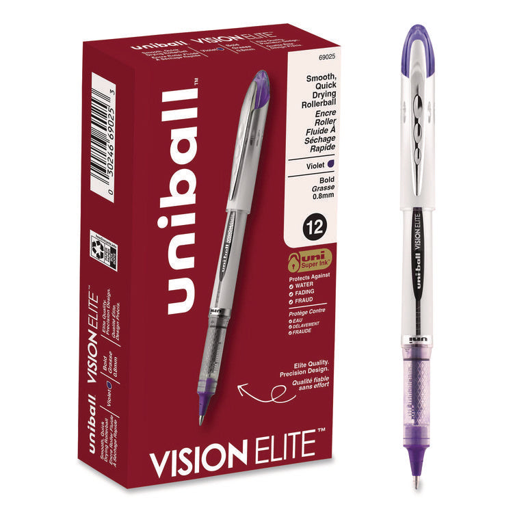 VISION ELITE Hybrid Gel Pen, Stick, Bold 0.8 mm, Violet Ink, White/Violet/Clear Barrel