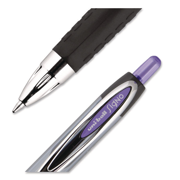 Signo 207 Gel Pen, Retractable, Medium 0.7 mm, Violet Ink, Smoke/Black/Violet Barrel, Dozen