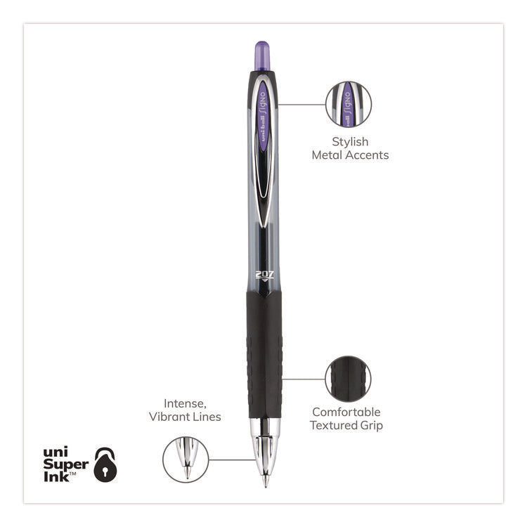 Signo 207 Gel Pen, Retractable, Medium 0.7 mm, Violet Ink, Smoke/Black/Violet Barrel, Dozen