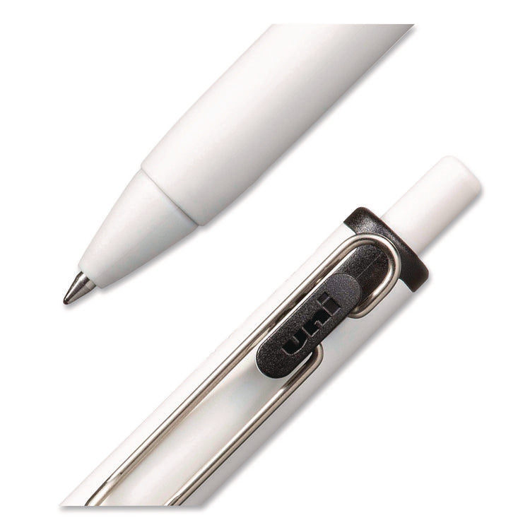 uniONE Gel Pen, Retractable, Medium 0.7 mm, Black Ink, White/Black Barrel, Dozen