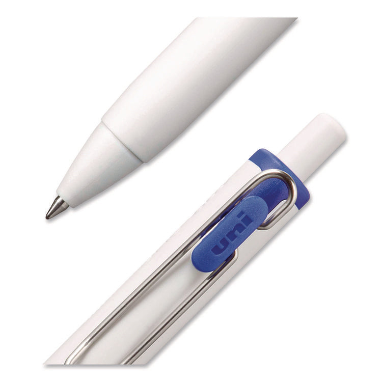 uniONE Gel Pen, Retractable, Medium 0.7 mm, Blue Ink, White/Blue Barrel, Dozen