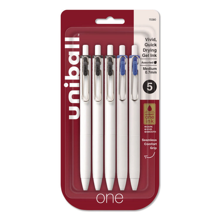 uniONE Gel Pen, Retractable, Medium 0.7 mm, Assorted Business Ink and Barrel Colors, 5/Pack