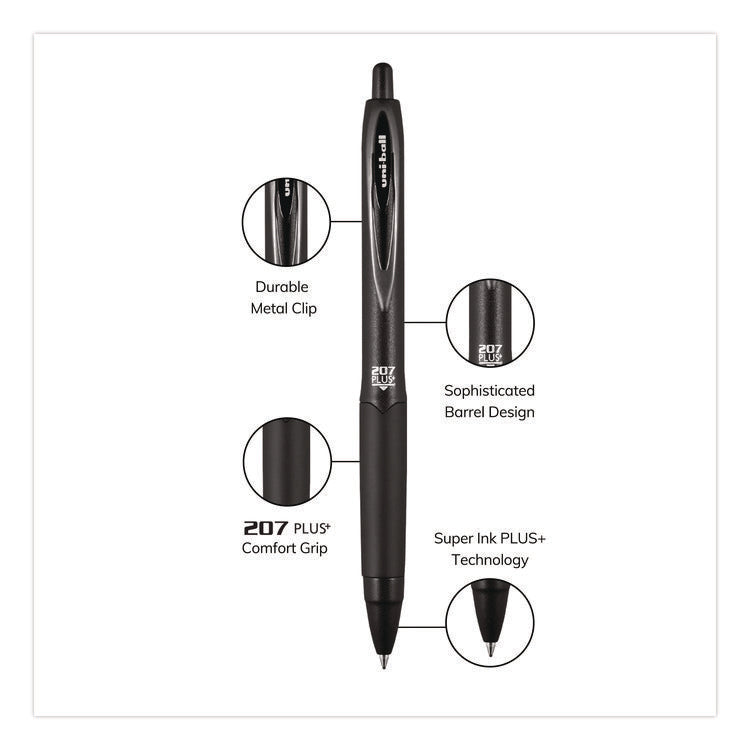 207 Plus+ Gel Pen, Retractable, Medium 0.7 mm, Black Ink, Black Barrel, Dozen