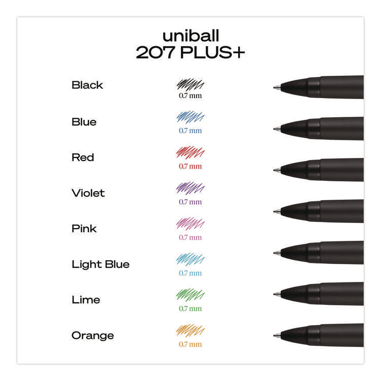 207 Plus+ Gel Pen, Retractable, Medium 0.7 mm, Black Ink, Black Barrel, Dozen