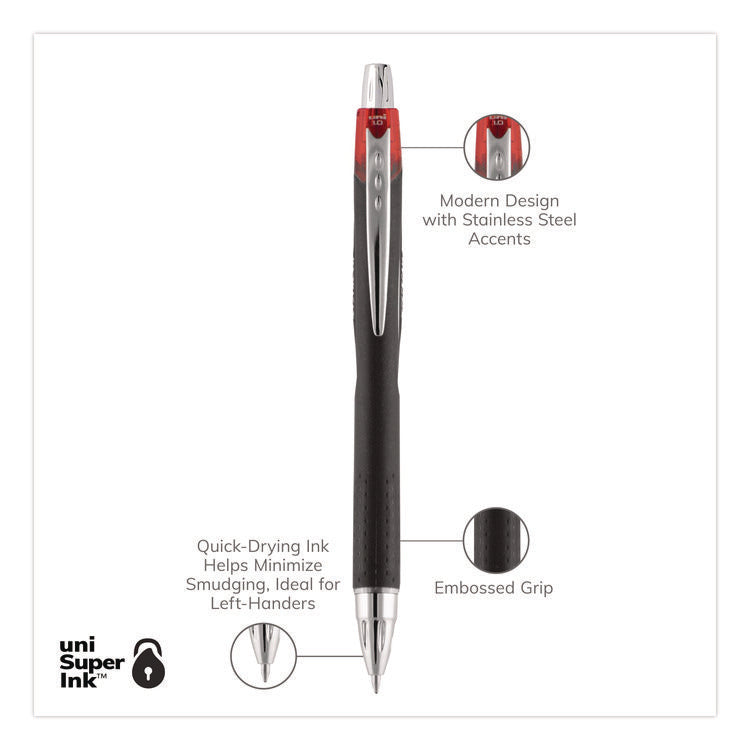 Jetstream Hybrid Gel Pen, Retractable, Bold 1 mm, Red Ink, Black/Silver/Red Barrel