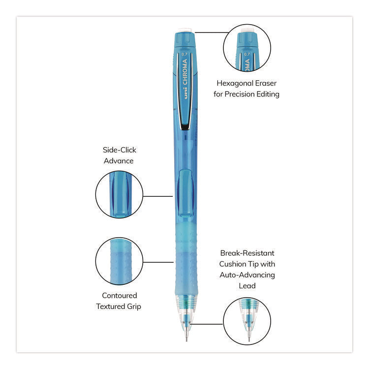 Chroma Mechanical Pencils with Tube of Lead/Erasers, 0.7 mm, HB (#2), Black Lead, Assorted Barrel Colors, 2/Pack