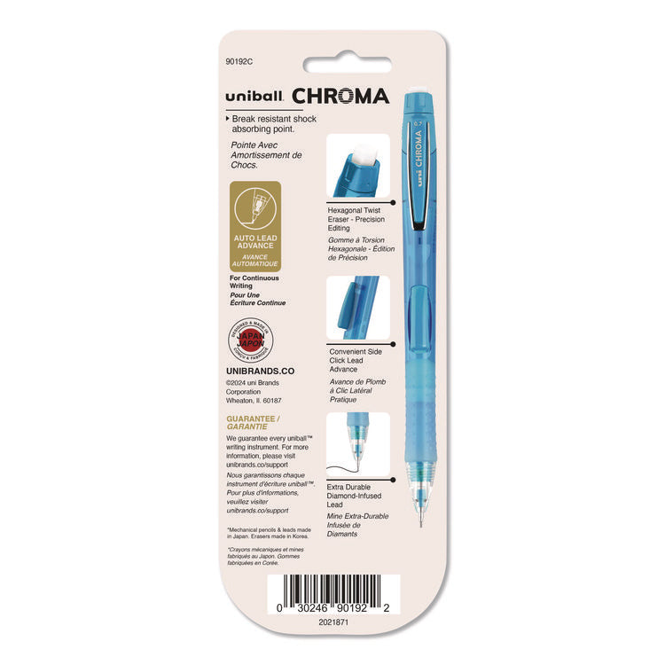 Chroma Mechanical Pencils with Tube of Lead/Erasers, 0.7 mm, HB (#2), Black Lead, Assorted Barrel Colors, 2/Pack