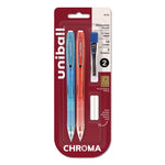 Chroma Mechanical Pencils with Tube of Lead/Erasers, 0.7 mm, HB (#2), Black Lead, Assorted Barrel Colors, 2/Pack