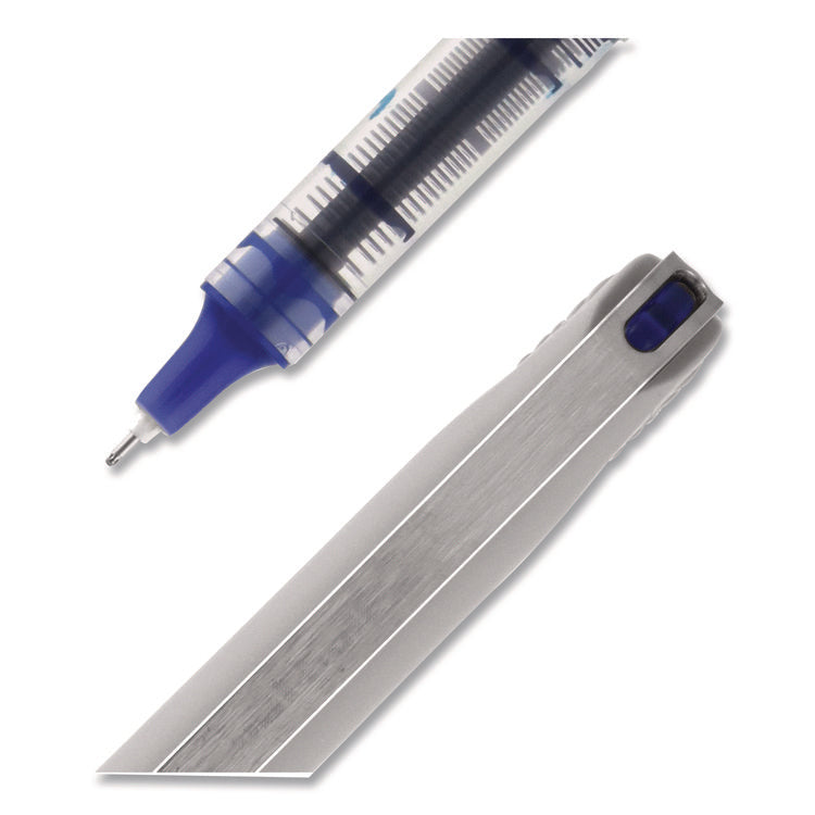 VISION Needle Rollerball Pen, Stick, Fine 0.7 mm, Blue Ink, Gray/Clear/Blue Barrel, Dozen