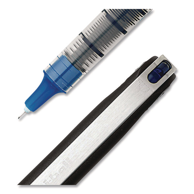 VISION Rollerball Pen, Stick, Extra-Fine 0.5 mm, Blue Ink, Black/Blue/Clear Barrel, 12/Pack