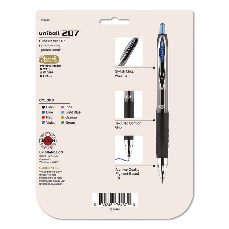 Signo 207 Gel Pen, Retractable, Medium 0.7 Mm, Assorted Ink And Barrel Colors, 8/pack