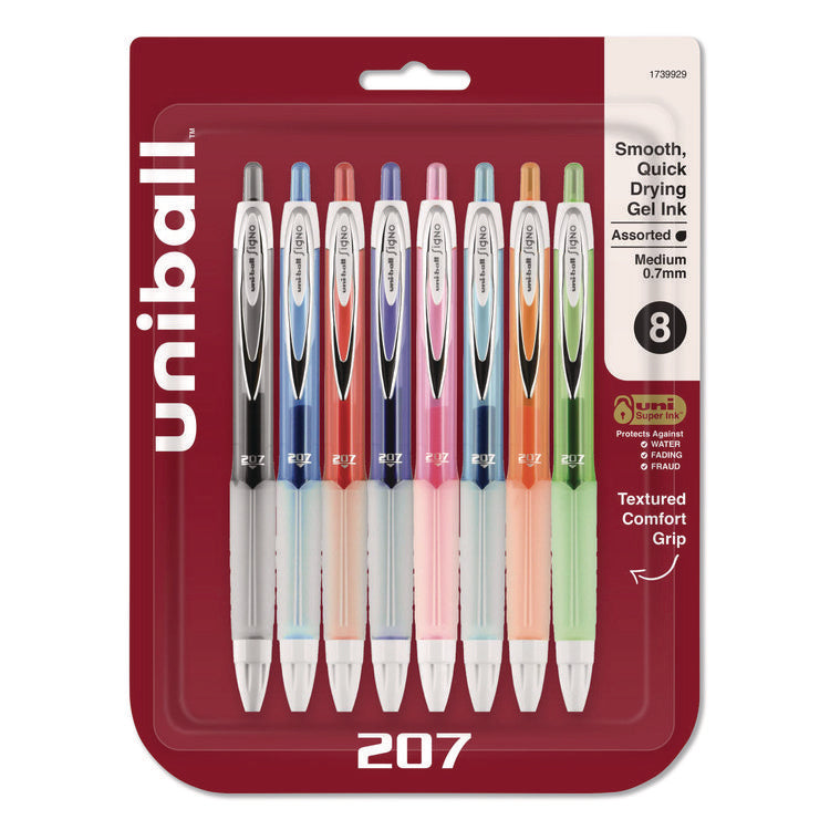 Signo 207 Gel Pen, Retractable, Medium 0.7 Mm, Assorted Ink And Barrel Colors, 8/pack