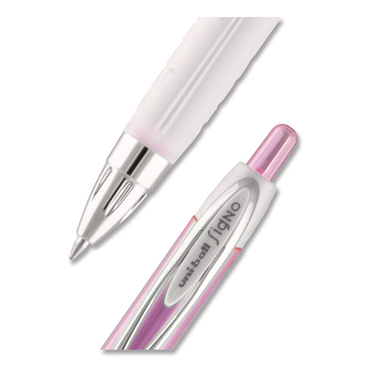Signo 207 Breast Cancer Awareness Gel Pen, Retractable, Medium 0.7 mm, Black Ink, Translucent Pink/White Barrel, 2/Pack