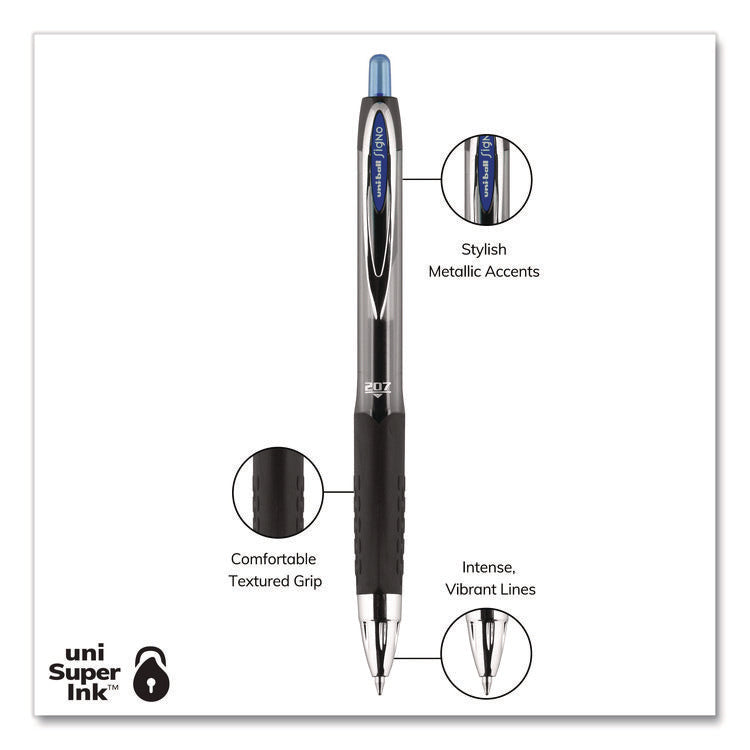 Signo 207 Gel Pen Value Pack, Retractable, Medium 0.7 mm, Blue Ink, Smoke/Black/Blue Barrel, 36/Box