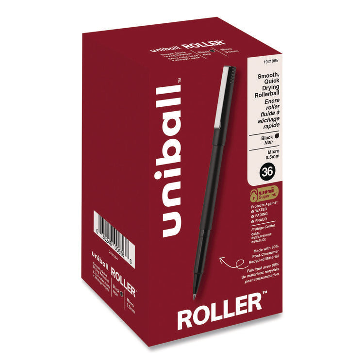 Rollerball Pen, Stick, Extra-Fine 0.5 mm, Black Ink, Black Barrel, 36/Pack