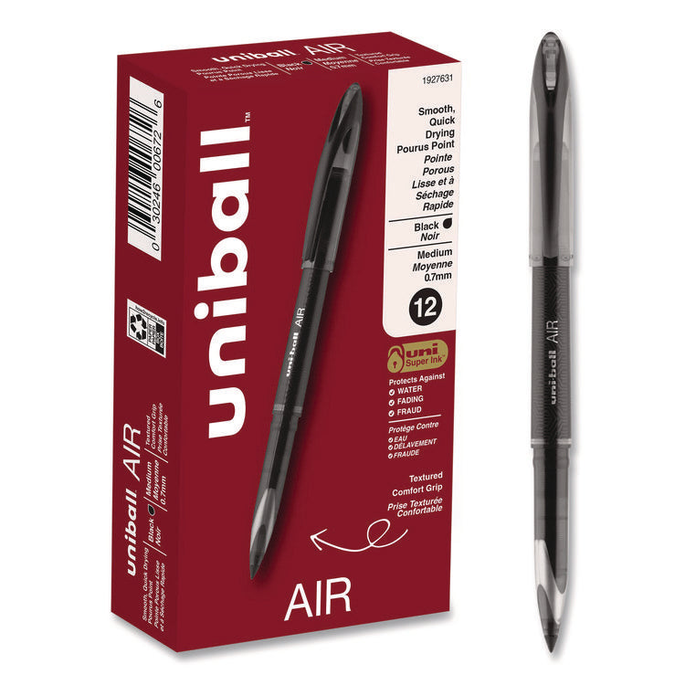 AIR Porous Rollerball Pen, Stick, Medium 0.7 mm, Black Ink, Black Barrel, Dozen