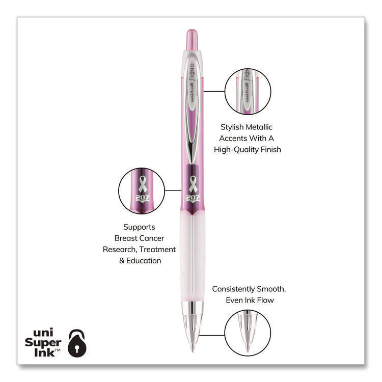 207 Breast Cancer Awareness Gel Pen Office Pack, Retractable, Medium 0.7mm, Black Ink, Translucent Pink/White Barrel, 36/Pack