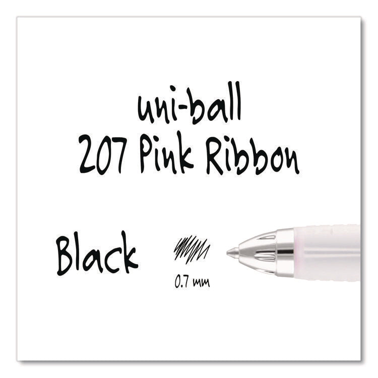 207 Breast Cancer Awareness Gel Pen Office Pack, Retractable, Medium 0.7mm, Black Ink, Translucent Pink/White Barrel, 36/Pack