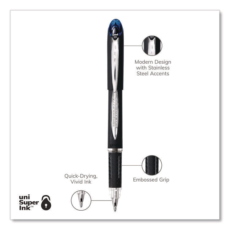 Jetstream Hybrid Gel Pen, Stick, Bold 1 mm, Blue Ink, Black/Silver/Blue Barrel