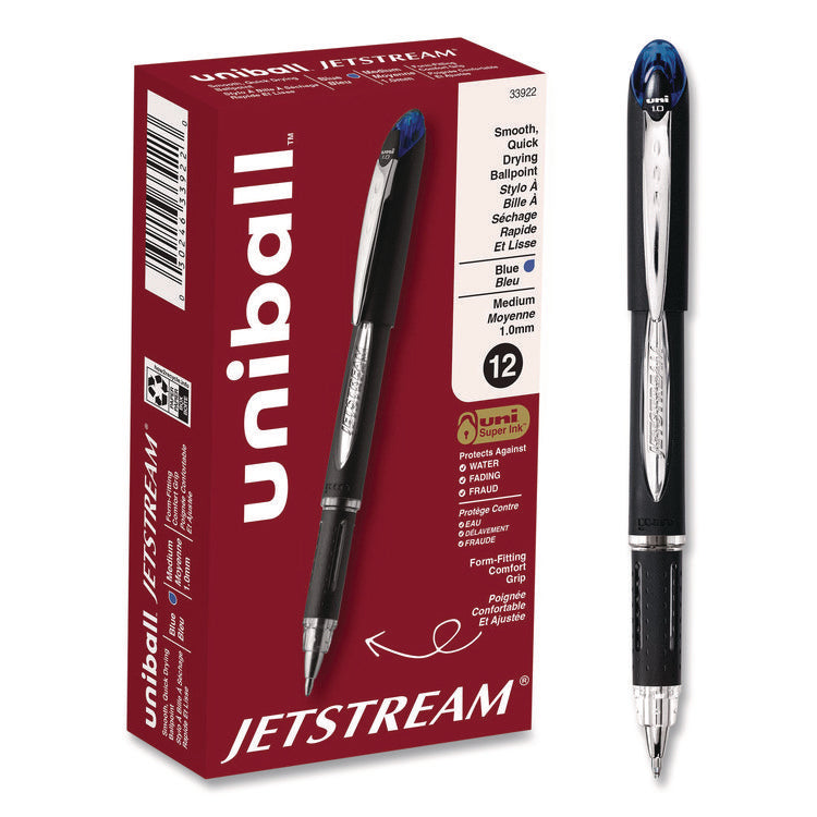 Jetstream Hybrid Gel Pen, Stick, Bold 1 mm, Blue Ink, Black/Silver/Blue Barrel