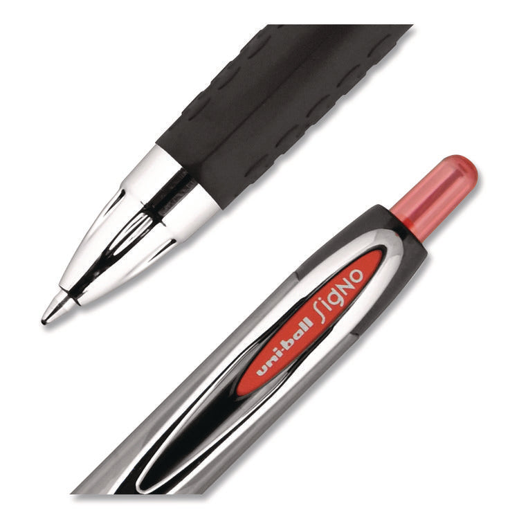 Signo 207 Gel Pen, Retractable, Medium 0.7 Mm, Red Ink, Smoke/black/red Barrel, Dozen