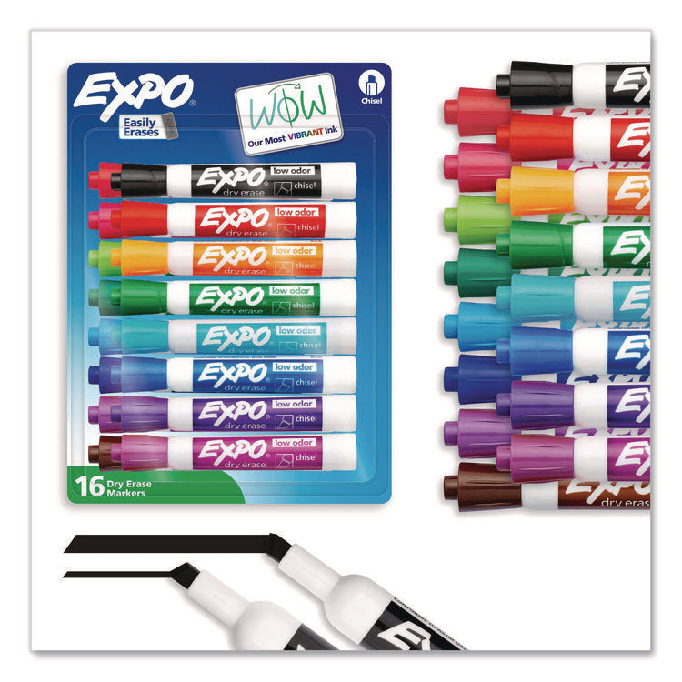 Low Odor Dry Erase Vibrant Color Markers, Broad Chisel Tip, Assorted Colors, 16/set