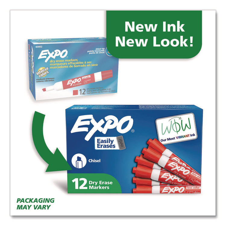 Low-Odor Dry-Erase Marker, Broad Chisel Tip, Red, Dozen