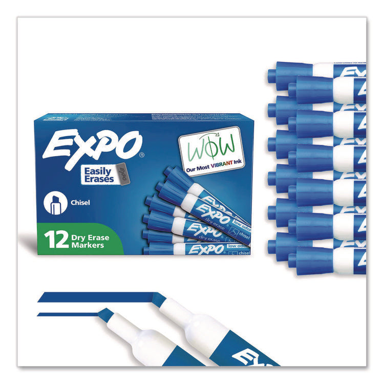 Low-Odor Dry-Erase Marker, Broad Chisel Tip, Blue, Dozen
