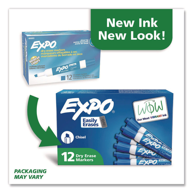 Low-Odor Dry-Erase Marker, Broad Chisel Tip, Blue, Dozen