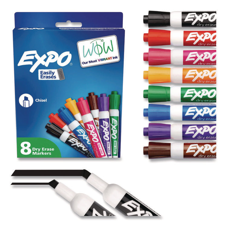 Low-Odor Dry-Erase Marker, Broad Chisel Tip, Assorted Colors, 8/set