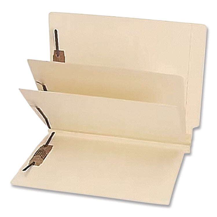 Heavy-Duty End Tab Classification Folders, 3" Expansion, 2 Dividers, 6 Fasteners, Letter Size, Manila, 15/Box
