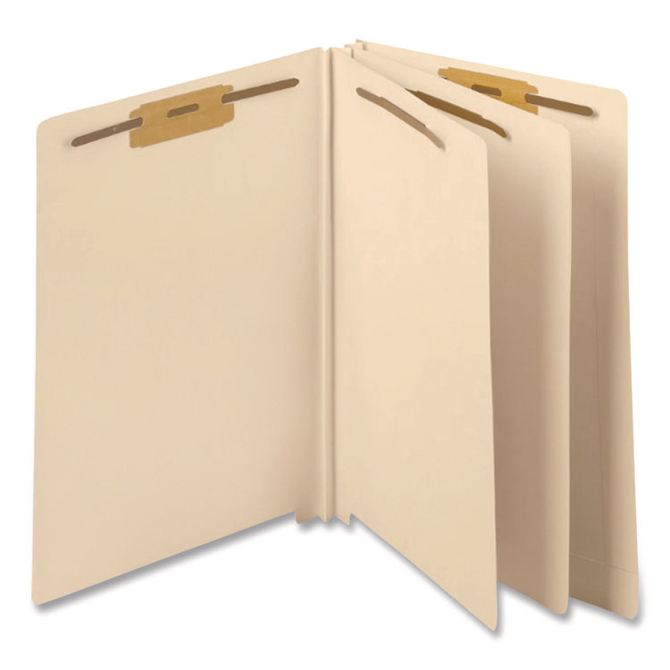 Heavy-Duty End Tab Classification Folders, 3" Expansion, 2 Dividers, 6 Fasteners, Letter Size, Manila, 75/Box