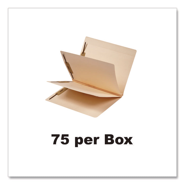 Heavy-Duty End Tab Classification Folders, 3" Expansion, 2 Dividers, 6 Fasteners, Letter Size, Manila, 75/Box